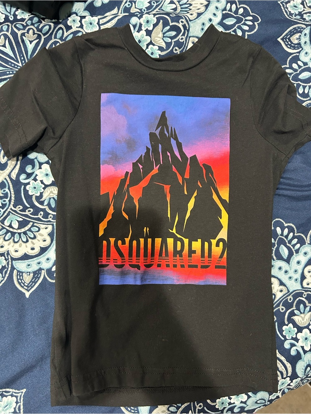 DSQUARED2 Black Tee with Sunset Mountain Graphic